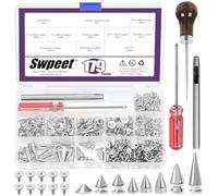 Swpeet 179 pezzi Punk Spikes and Studs Kit (Silver)