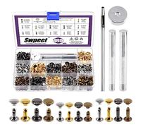 Swpeet 180 set 4 colori 8mm 10mm 12mm rivetti in pelle rivetti doppio cappello con 4pcs strumenti di fissazione Kit assortimento, rivetti in pelle rivetti doppio cappello tubolare per fai da te