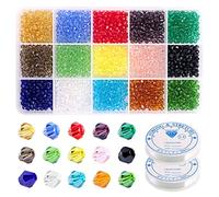 Swpeet 1802Pcs Kit di Perline di Cristallo Bicono di Vetro 4MM, Tra Cui Perline di Vetro Bicono di Cristallo con Ago di Filettatura e Corda Elastica per Progetti di Perline Fai da te, Braccialetti