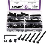Swpeet 180Pcs M6 Acciaio al carbonio Nero Hex Drive Socket Cap Bulloni e Inserti filettati Dadi con T Dado a 4 punte Tee Dadi ciechi e Rondelle Piatte, 1Pcs Bulloni Chiave Completamente Filettati