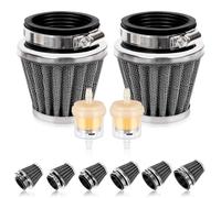 Swpeet 2 filtri dell'aria per moto da 50 mm con 2 filtri del carburante, kit universale di ricambio per aspirapolvere a cono per moto da cross e scooter da 50 cc, 110 cc, 125 cc, 150 cc, 200 cc, ATV e