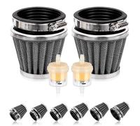 Swpeet 2 filtri dell'aria per moto da 54 mm con 2 filtri del carburante, kit universale di ricambio per aspirapolvere a cono per moto da cross e scooter da 50 cc, 110 cc, 125 cc, 150 cc, 200 cc, ATV e