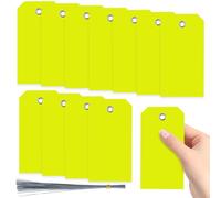 Swpeet 200 etichette in plastica gialle 12 x 6 cm, impermeabili, scrivibili, con foro per occhiello, kit assortito, etichette da appendere, etichette vuote per etichettare bagagli, identificazione del