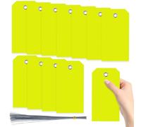 Swpeet 200 pezzi giallo 6,29 "x3,14" impermeabile con foro per gli occhi scrivibile, tag in plastica con fili, kit di assortimento, tag da appendere fissato foro per gli occhi giorno vuoto per