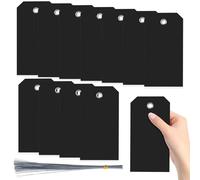 Swpeet 200 pezzi nero 6,29 "x 3,14" impermeabile con foro per gli occhi scrivibile in plastica con fili, kit per appendere tag vuoti per l'etichettatura dei bagagli