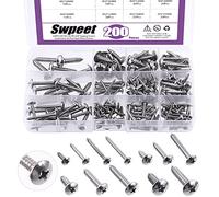 Swpeet 200Pcs #6#8#10#12 304 Viti autofilettanti a testa a croce Phillips Viti per legno a croce Phillips Viti per lamiera, legno, plastica PVC