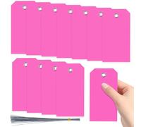 Swpeet 200Pcs Rose 12x6 cm Etichette in Plastica con Foro per Occhiello Scrivibili Impermeabili Con Kit di Fili Assortiti, Etichette Appese Etichetta Vuota con Occhiello Attaccato