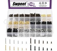 Swpeet 2200Pcs 4 Colori 5mm 6mm 8mm 10mm 12mm 16mm Kit di viti per legno assortiti Mini viti per legno Viti a croce piatta Viti autoperforanti per cartongesso Scews Viti per legno, viti a testa piatta