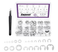 Swpeet 236 dischi di sicurezza in acciaio inox 304 con clip e dentata interna, con pinzette, set di dadi di sicurezza a molla push on per velocità