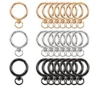 Swpeet 24 pezzi 3 colori,20 mm di diametro interno clip a molla rotonde O anelli a scatto con anelli a D girevoli Kit assortimento di fibbie, Argento, L