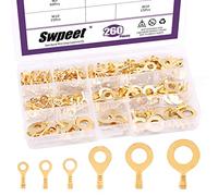 Swpeet 240Pcs Oro M3, M4, M5, M6, M8, M10 Contatti di rame di crimp di filo a barile aperto non isolato, O-Type Ring Lugs Terminal Kit