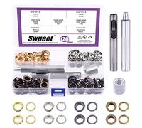 Swpeet 243 pezzi - 120 set di occhielli spessi per fori da 10 mm, 4 colori in metallo, occhielli con rondelle e 3 occhielli in metallo per la riparazione di tela, pelle