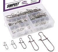 Swpeet 250 pezzi 5 dimensioni Forte bella pesca tornitura snaps kit, connettori in nichel a scatto in acciaio inox nero per acqua dolce acqua salata anelli pesca connettore da pesca - 40Ibs/55Ibs