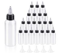 Swpeet 25Pcs Clear Dispensing Bottles with Small Funnels Kit, 1oz Boston LDPE Plastic Bottle, 30ML Empty Squeeze Dropper Bottles with Twist Top Cap Kit for Inks Oils Liquids (60ML)