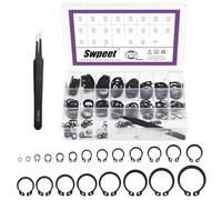 Swpeet 266 pezzi, 21 misure, M4 M28 mm, in lega di acciaio esterno, clip a C con assortimento di pinzette, kit di anelli circolari per assi, alberi e altri mobili