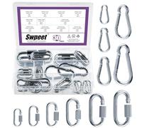 Swpeet 30 pezzi M3.5 M4 M5 M6 M7 M8 Catena di sicurezza zincata Quick Link e moschettone a molla zincata Assortimento di moschettoni, kit assortito di moschettoni, connettore catena resistente