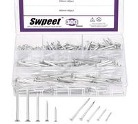 Swpeet 300 pezzi 5 dimensioni 3/4" 1-1/4" 1-3/5" 2" 2-3/8" Hardware Nail Kit Assortimento di Chiodi in acciaio, Chiodi galvanizzati, chiodi di finitura, chiodi da parete, chiodi di legno, chiodi per