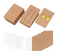 Swpeet 300 Pezzi Kit Assortimento Cartoncini Espositivi per Orecchini Colore Pelle Bovina, 100 Pezzi 8,9 x 6,1 cm Cartoncini Porta Orecchini Quadrati con Retro in Silicone per Orecchini e Sacchetti