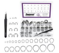 Swpeet 303 pezzi in acciaio inox 304, 1,5 mm, 10 mm, clip E e clip M4 M28 mm, clip a C esterne, con assortimento di pinzette, set di anelli circolari per alberi e parti mobili