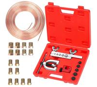 Swpeet 30Pz in Set Kit Linea Freno Rivestita Rame, Linea Freno con Kit Attrezzi Flaring, Include 16 Raccordi e 4 Unioni, Set Attrezzi Flaring per Flares Singoli e Doppi con 5 Adattatori e Tubo Cutter