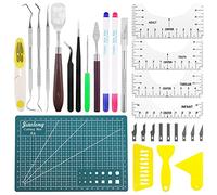 Swpeet 31Pcs Precision Craft Weeding Tools for Vinyl Weeding, Includendo T-Shirt Alignment Rules, Crochet Weeder, Matita per il Marchio di Cucitura, Scraper per, Fai da te il Taglio dell'opera d'arte