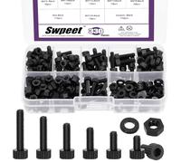 Swpeet 330 dadi M4 in 6 misure, in nylon nero, con rondelle, kit assortito, viti a testa esagonale in plastica, bulloni a testa esagonale, bulloni in plastica zigrinata a filettatura completa,
