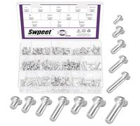 Swpeet 390Pcs 12 dimensioni M3 M4 M5 M6 Kit assortimento di rivetti semitubulari in alluminio a testa piatta, rivetti semitubulari a testa piatta rotondi in tono argento per riparazioni e decorazione
