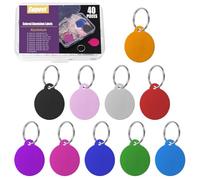 Swpeet 40 etichette vuote rotonde in alluminio da 3,6 x 3 cm, 10 colori, con kit assortito di portachiavi, incisione e timbratura, targhette vuote per animali domestici, decorazioni per ciondoli