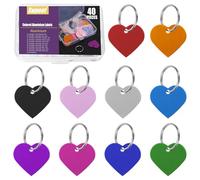 Swpeet 40 targhette vuote in alluminio a forma di cuore in 10 colori, 3,8 x 3,3 cm, con kit assortito di portachiavi, incisione, stampaggio, etichette vuote per animali domestici, decorazione per