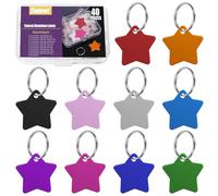 Swpeet 40 targhette vuote in alluminio a forma di stella, 10 colori, 3,6 x 3,5 cm, con kit assortito di portachiavi, incisione, stampaggio, etichette vuote per animali domestici, decorazioni per