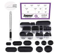 Swpeet 42Pcs 2 Tipi 10 Dimensioni Doppio Lato Rotondo e Ovale Gomma Grommet con 1 Pezzi Artigianale Coltello Assortimento kit, Foro Spina Trapano Foro Grommets Protezione Filo Sintetico per Auto