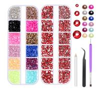 Swpeet 4403 pezzi, 2 mm, 3 mm, 4 mm, 5 mm, strass di cristallo rosso piatto e 12 colori, 3 mm, set di perline assortite, tra cui pinzette Dotting Tool Picker