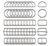 Swpeet 50 fibbie in metallo a 5 stili, fibbie a rullo in metallo, fibbie scorrevoli regolabili in metallo, anello a D, anello circolare, anello quadrato, Argento, 1 Inch