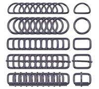 Swpeet 50 fibbie in metallo a 5 stili, fibbie a rullo in metallo, fibbie scorrevoli regolabili in metallo, anello a D, anello circolare, anello quadrato, Nero canna di fucile, 1 Inch