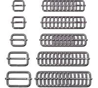 Swpeet 50 fibbie rettangolari multiuso in metallo, 5 misure, 1/2", 3/4", 2,5 cm, 5/4", 5/8", in metallo, multiuso, per cinghie (grigio-nero)