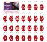 Swpeet 50Pcs 1-25 Numero Rosso Ovale in Alluminio Numero Etichette con Portachiavi Assortimento Kit, Metallo Portachiavi Etichetta con Numerati Chiavi Etichette per la Codifica, Decorazione