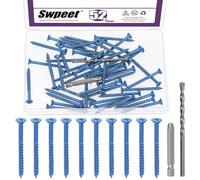 Swpeet 52 tasselli per calcestruzzo a testa piatta da 3/16 "x 2-1/4", con punta per cacciavite e kit assortito di punte da trapano, viti per calcestruzzo, viti autofilettanti per cemento per