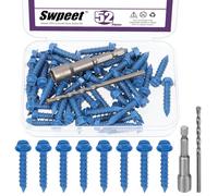 Swpeet 52 viti per calcestruzzo a testa esagonale con intaglio da 1/4" x 1-1/4", con bussola esagonale e kit assortito di punte da trapano, viti autofilettanti in cemento per ancoraggio a blocchi di