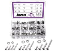 Swpeet 540Pcs #6-32#8-32#10-24 304 SAE Viti e dadi a testa piatta in acciaio inox Phillips con rondelle piatte, assortimento di viti in acciaio inossidabile per uso domestico