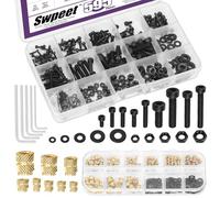 Swpeet 595Pcs M2 M2.5 M3 M4 M5 12.9 Viti esagonali in acciaio legato e inserti filettati in ottone con dadi e rondelle, con chiave a brugola, set da 595 pezzi, con esagoni a base esagonale zincati a