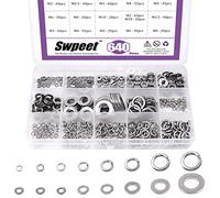 Swpeet 640 pezzi in acciaio inossidabile 304 8 diverse misure M2 M2.5 M3 M4 M5 M6 M8 M10 Kit assortimento rondella e serratura Rondella piana Rondelle di serratura in metallo