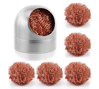 Swpeet 6pcs Argento Saldatura Punta Pulitore Set, Saldatura Ferro Punta di Pulizia Filo e Supporto Spugna in Ottone Bobinato, 1 Pezzi Palla Shell Supporto con 5 Pezzi Filo in Ottone Pulitore