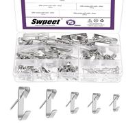 Swpeet 75 pezzi, 5 misure, 10lb/20lb/30lb/50lb/100lb argentate con kit per nail art, gancio per appendere immagini in metallo, gancio per telaio ad alte prestazioni, hardware per muro a secco