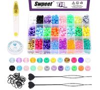 Swpeet 774 perline in 24 colori per kit di trecce per capelli, elastici per capelli, tra cui perline Candy Pony Beads, elastici in gomma, perline rapide per trecce per capelli, forbici e filo per