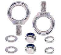 Swpeet 8 pz 304 acciaio inox M16 maschio filettatura sollevamento anello occhio bullone kit, tra cui 2 pezzi M16 occhio bullone con 2 dadi di bloccaggio, 2 rondelle di bloccaggio e 2 rondelle piatte