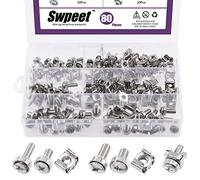 Swpeet 80 confezioni da 4 misure M5 M6 argento per montaggio computer dadi e viti con metallo e plastica rondelle assortimento, kit di assortimento, dadi per gabbia hardware e viti di montaggio