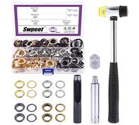 Swpeet 80 pezzi - 40 set di occhielli per fori da 12 mm (1/2") addensano 4 colori occhielli in metallo e 3 strumenti per la installazione, rubbe morbido martello per riparare tela, pelle