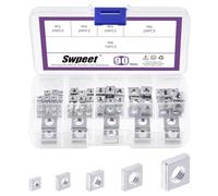 Swpeet 90 pezzi, 5 misure, M3, M4, M5, M6, M8, bianco, zinco, metrico, filettatura grossa, filettatura quadrata, set di dadi a vite per macchina, filettatura grossa, per uso domestico, automotive