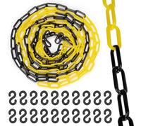 Swpeet Chain Link Fence, Barriera in plastica per controllo a crowd, traffico, Queuing Line (giallo nero), 21 pezzi, 5 m x 6 mm, catena in plastica sinistra con gancio a S, barriera di sicurezza