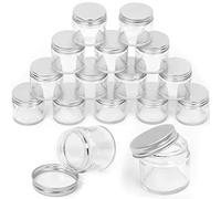 Swpeet Confezione da 15 barattoli in vetro trasparente da 60 ml con coperchio argentato, contenitori rotondi in vetro per cosmetici, barattoli da viaggio per cosmetici, creme e lozioni